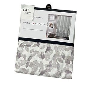 Tommy Hilfiger Stained Glass Leaves Cotton Fabric Shower Curtain Gray Wh…